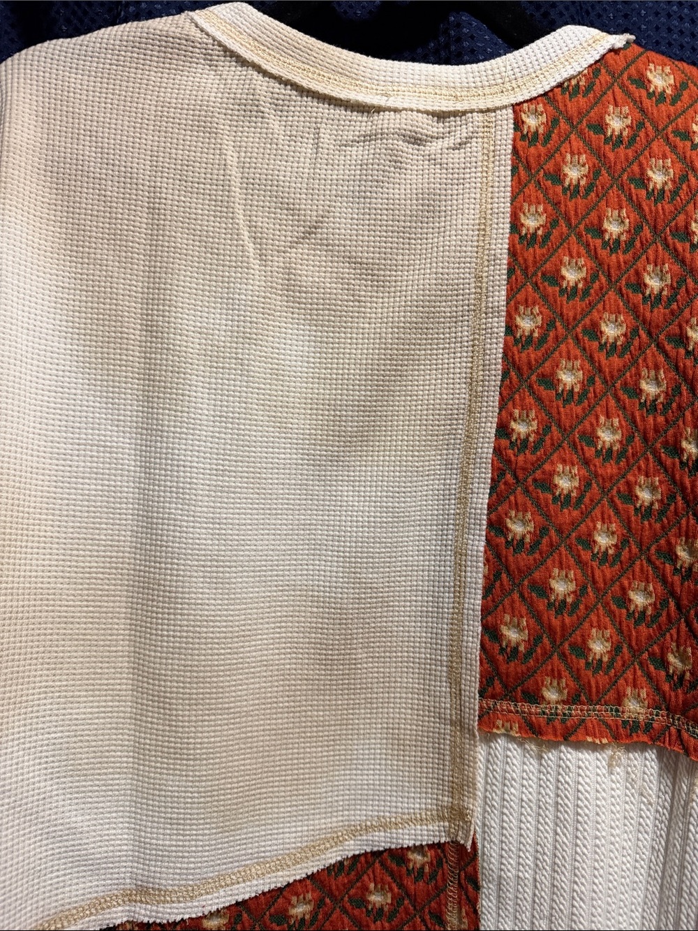 POL Cream and Rust Patchwork Waffle-Knit Pullover - Picture 8 of 14
